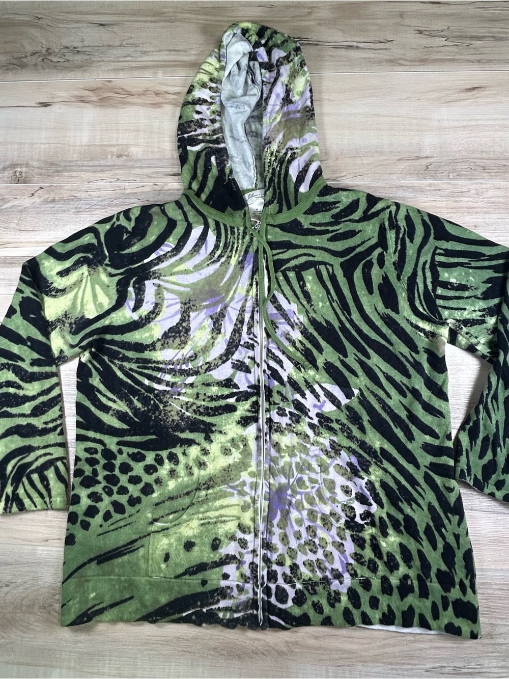 Animal Print Zip Hoodie Cotton 2X Green Blk Purple Cheetah Zebra Jillian Nicole